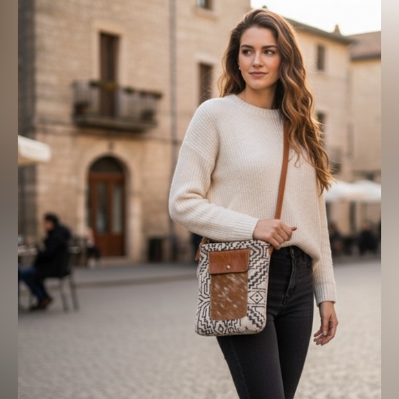 Myra leather & canvas Brown Cellphone Crossbody - Picture 14 of 14